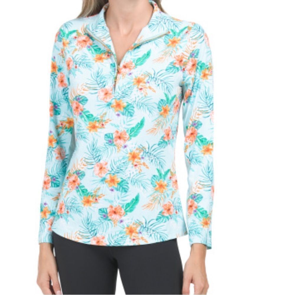 Cabana Life Top Womens Size Large Wicking Performance Quoter Zip Golf 50 + UPF